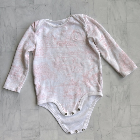 Ralph Lauren Baby Girl’s Pink Toile Long Sleeve Bodysuit - Picture 1 of 8